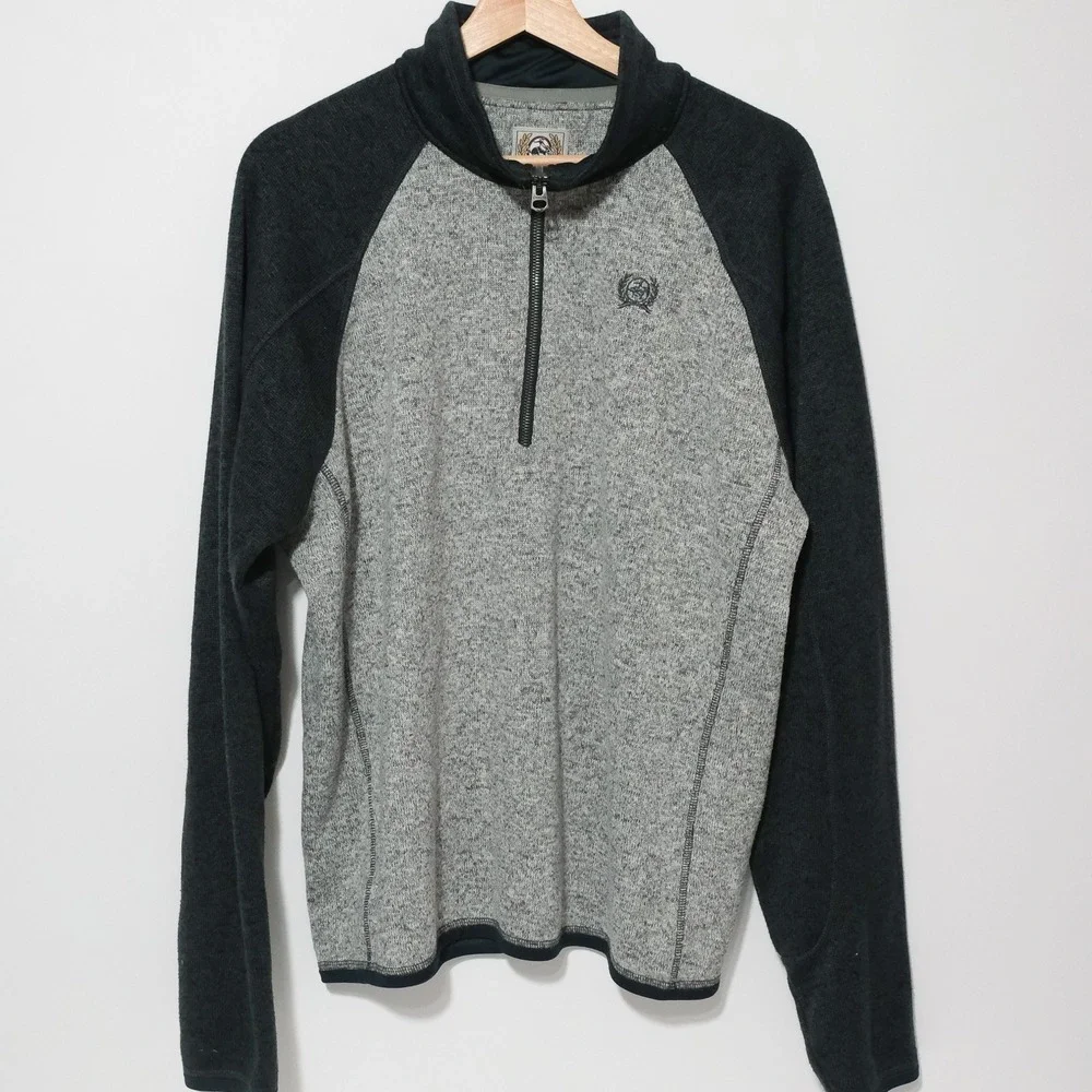 Cinch 1/4 Zip Mens Pullover Medium Gray Embroidered Stretch Western